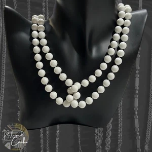 Womens White Connected Double Two Strand Beaded Necklace Fashion Jewelry - Picture 1 of 4