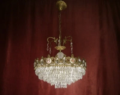 MEDIUM STRASS LEAD CRYSTAL CHANDELIER CEILING 3 LAMP USED FIXTURES 16 ⌀ - Image 1 of 4