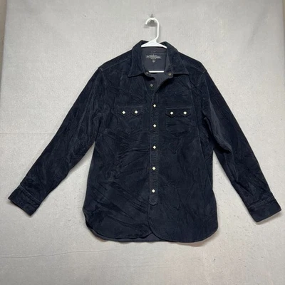 J. Peterman Men’s Corduroy Black Shirt Jacket Sz L Button Front Diamond Snaps - Image 1 of 4