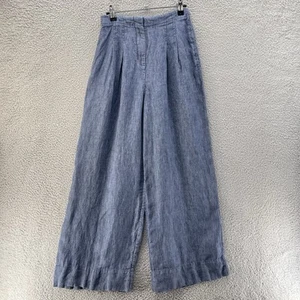 Abgemeldete 100% Hanf Hose Damen 2 blau weites Bein Coastal Y2K Academia Urlaub - Bild 1 von 14