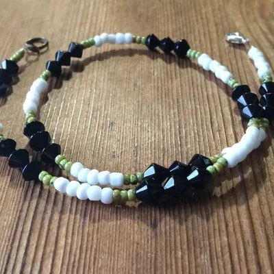 Men’s Black and White Beaded Necklace / Handmade Men's Necklace - Image 1 of 4