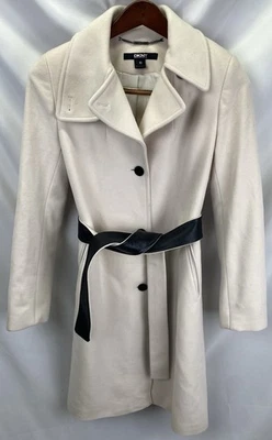 Cinto de couro feminino DKNY 10 lã osso cashmere colarinho botão - Imagem 1 de 4