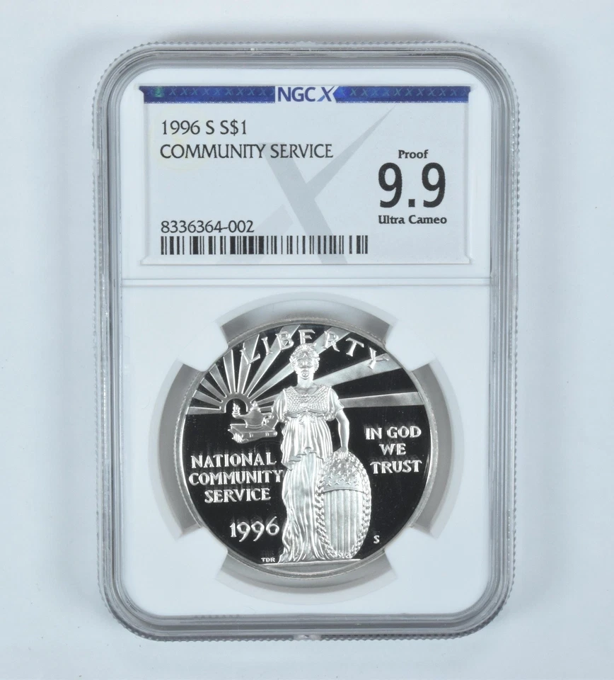 1996-S Community Service Commemorative Silver Dollar Proof 9.9 UCAM NGC X *7690 - Image 1 of 4