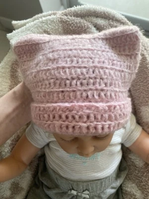 Hecho a mano ganchillo 0-3 meses rosa Ombré difuso bebé gato sombrero Foto 1 de 4