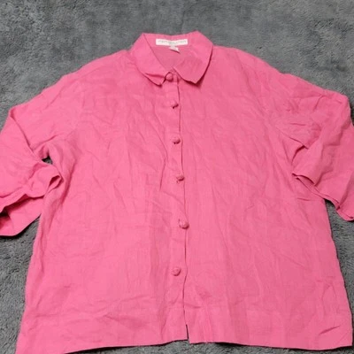 Camisa Josephine Chaus Mujer Mediana Rosa 100% Lino Botón Blusa Lagenlook Boho Foto 1 de 4