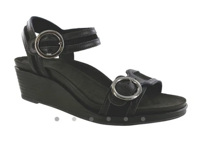 NEW SAS SEIGHT Heels Dress Sandal Black Size 9.5 Narrow Leather WEDGE Buckle - Image 1 of 4