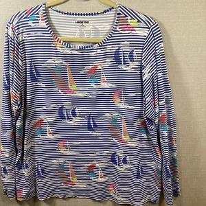 Lands End Women’s Long Sleeve Nautical Swim Shirt Size XL - Picture 1 of 5