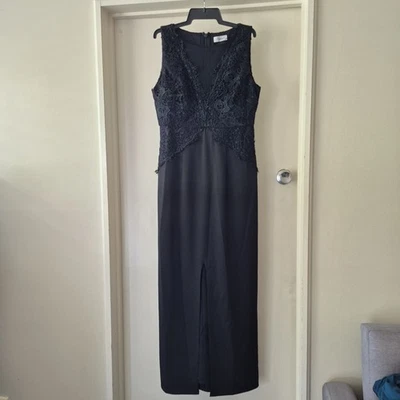 Lumier By Bariano Black Long Formal Dress Size XL Lace Front Slit Sheer Neckline - image 1 of 4