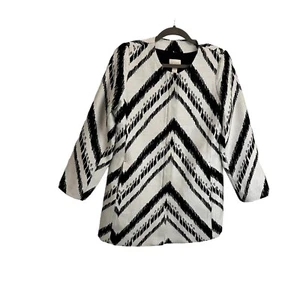 Chicos Size 0 White Black Striped Full Zip Blazer Jacket Pockets Womens Size S - Picture 1 of 13