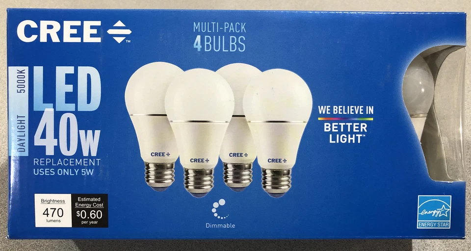 Cree SA19-04650MDFD-12DE26-1-14 Led 40W A19 Daylight (5000K) Dimmable Light Bulb - Image 1 of 2