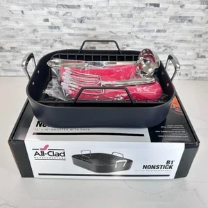 All-clad B1 NS Roaster w/ Rack,13"x16" All-clad Mitts, Turkey Forks - Picture 1 of 1