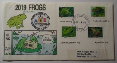STAMPMART : USA 2019 SC# 5395-98 FROGS CACHET ART PAINTING FIRST DAY COVER - Image 1 of 3