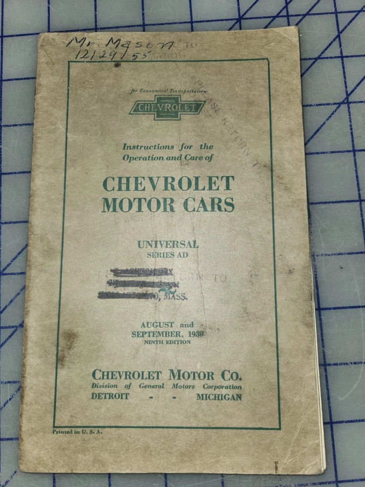 Chevrolet Universal Series 1930 AD manual de instrucciones del propietario original Foto 1 de 1