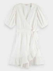 Abito donna SCOTCH & SODA taglia XL bianco occhiello Broderie anglaise avvolgente - Foto 1 di 5
