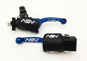 ASV F3 Front Brake Clutch Perch Levers Shorty Blue Dust Covers KDX 200 1995-2006 - Picture 1 of 5