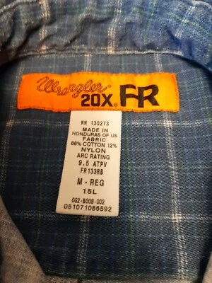 Wrangler 20X FR Long Sleeve Button Shirt Men's Blue Plaid pocket work shirt - Image 1 of 4