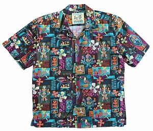 Jeff Granito Tikiland Sin Tiki Shirt Gray SS Button Up Aloha Size Medium