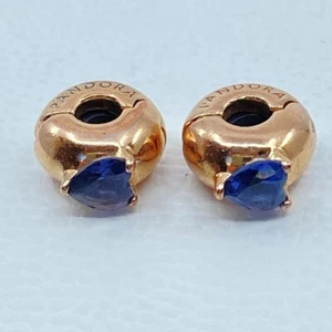 Pandora Clip Charm Blue Heart Solitaire CZ 14k Rose Gold Plate Silver 789203C02 - Picture 1 of 11