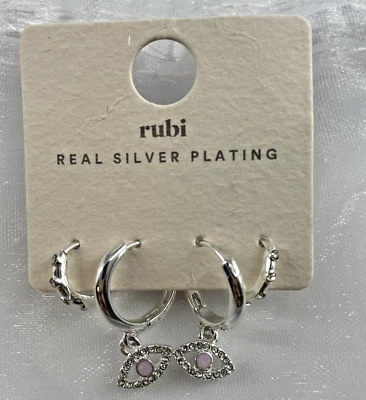 Cotton On Rubi Evil Eye Earrings Handcrafted Silver Plated Birthday 2 Pack India - Image 1 of 4