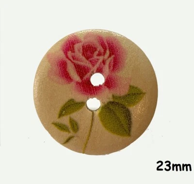 10 Natural Wooden 23mm Pink Rose Flower 2 hole buttons Sewing 1376 - Image 1 of 2