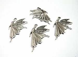 4pz charms ciondoli fatina 40x25mm in metallo colore argento tibet bijoux - Foto 1 di 1