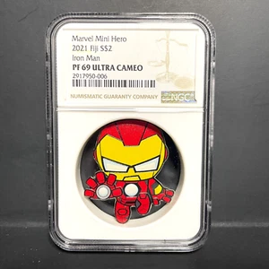 2021 MARVEL MINI HEROES IRON MAN FIJI $2 NGC PF69 ULTRA CAMEO 1 OZ COIN - Picture 1 of 2