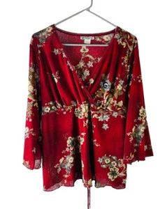 Vintage Y2K Womens 1XL Floral Sheer Flared Sleeve Blouse Shirt USA Whimsigoth - Picture 1 of 7