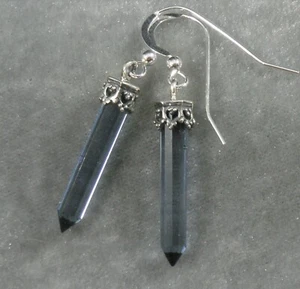 Pendientes facetados con punta de cuarzo cristal azul estrella plata de ley maciza .925 - Imagen 1 de 2