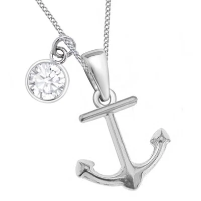 Anker Zirkonia Anhänger Halkette 925 Silber Mädchen Jungen Damen Kette Maritim - Bild 1 von 2