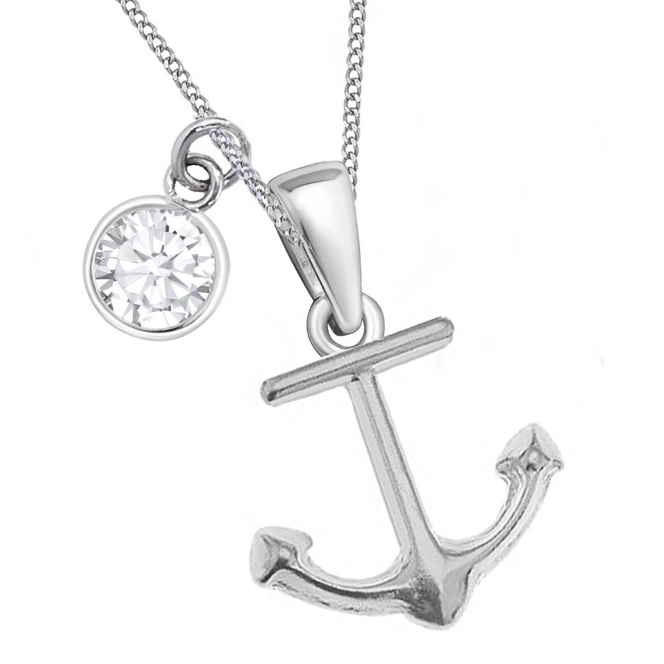Anker Zirkonia Anhänger Halkette 925 Silber Mädchen Jungen Damen Kette Maritim - Bild 1 von 2
