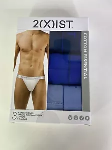2XIST Y Back Thongs Underwear 3 Pack Blue Cotton Essential Mens Size L - Picture 1 of 5