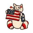 ID 1087 Cat With Flag Patch American Patriotic Craft Embroidered IronOn Applique