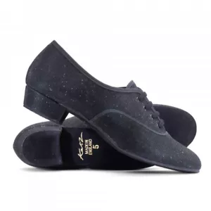 Ladies Black Glitter Low Heel Suede Lace Up Practice Stage Ballroom Shoes Katz - Picture 1 of 5