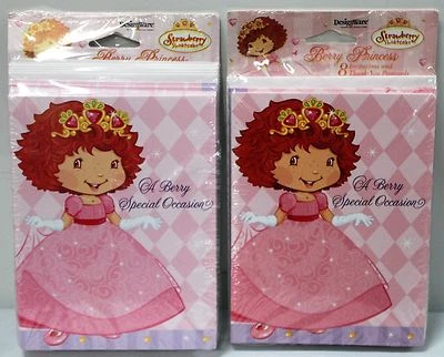 16 КЛУБНИЧНЫХ ПРИГЛАШЕНИЙ НА ШОРТКЕЙК И БЛАГОДАРСТВЕННЫХ ЗАМЕТОК для девочек открытки на день рождения НОВЫЕ - Изображение 1 из 3