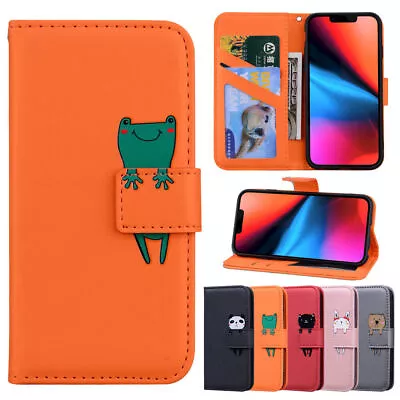 Leather Frog Cat Dog Wallet Phone Case For iPhone 14 13 12 11 Pro Max XR XS 7 8 - Image 1 of 4
