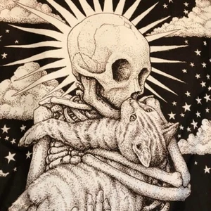 Skeleton with Cat Tapestry Flag - Black and White - Home Decor, Bedroom, Cats - Picture 1 of 4