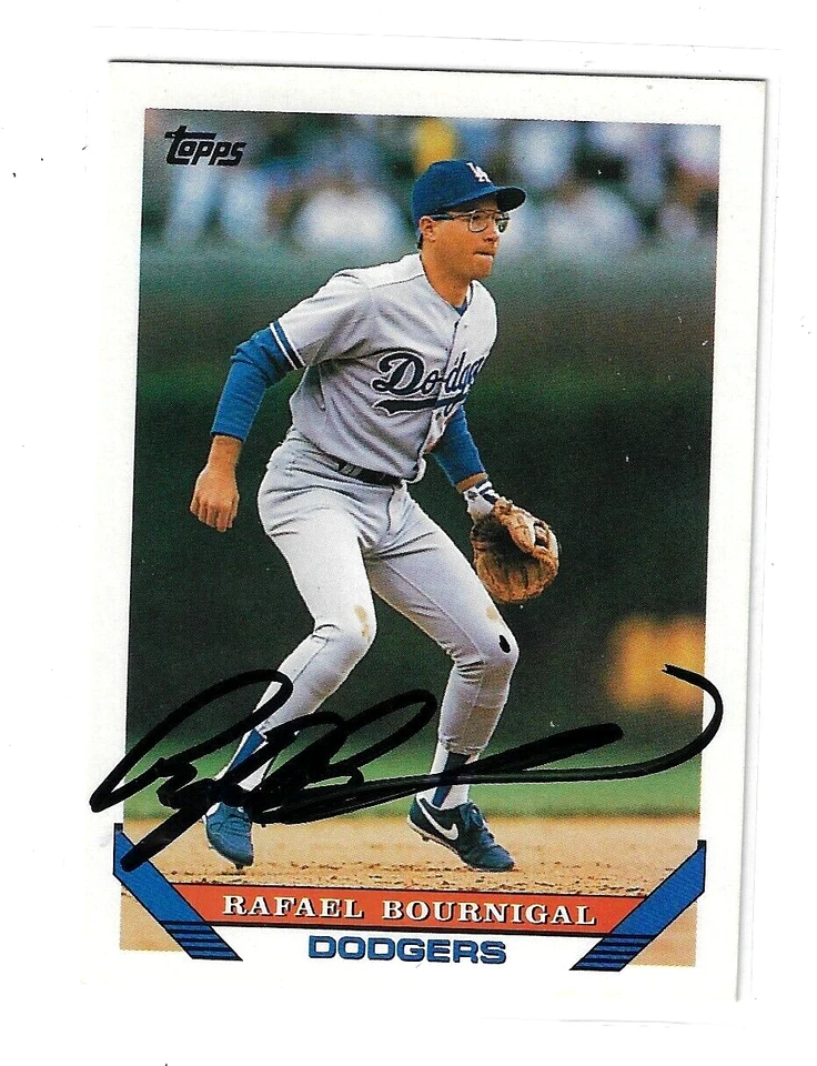 RAFAEL BOURNIGAL 1993 TOPPS BASEBALL AUTOGRAPHED CARD 651 LOS ANGELES DODGERS - Image 1 of 3