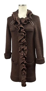 Cardigan Anthropologie Nanette Lepore Maglione Lana Mohair Taglia S Finitura Seta Ruffle - Foto 1 di 21