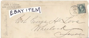 1881 STEPHEN H. DARDEN Austin Texas Agente de Reclamación de Tierras Sello de Cubierta Postal Wheelock - Imagen 1 de 1