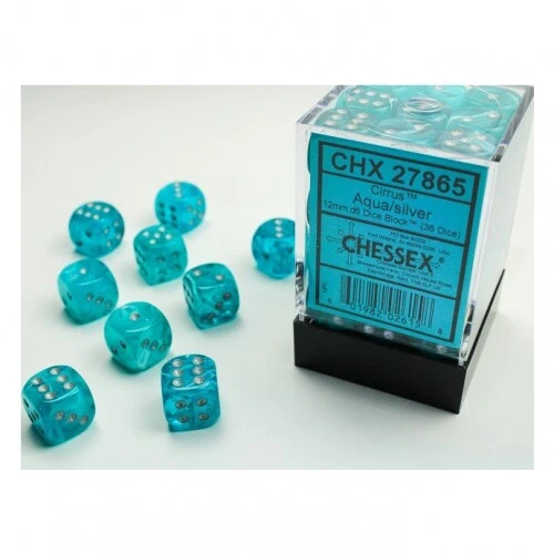 Dice - 12Mm - Cirrus Aqua/Silver (Dice Set 36 X W6) - Image 1 of 1