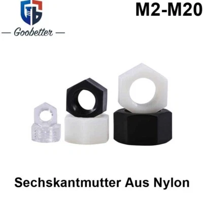 Kunststoff Mutter Nylon Sechskantmutter Din 934 M2 M2.5 M3 M4 M5 M6 M8 M10-M20 - Bild 1 von 4