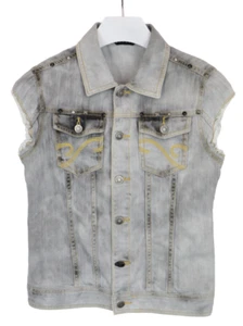 Sisley Weste Mädchen 11-12 Jahre Denim Geknöpft Verblichen Distressed Grau - Bild 1 von 8