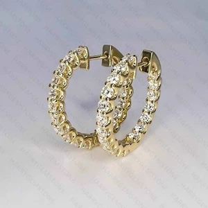 Pendientes de aro de moissanita D/VVS1 de corte redondo de 3,62 quilates para dama enchapados en oro amarillo de 14 quilates - Imagen 1 de 8
