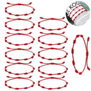 Lucky Red String bracelet Kabbalah Amulet 7 Knots Protection Rope Man Women 12Pc - Picture 1 of 12