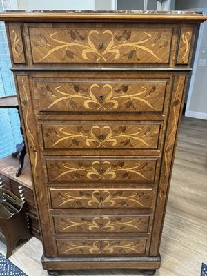 Cajonera antigua Luis XV renacimiento marquetería TL siglo XIX incrustación francesa Foto 1 de 4