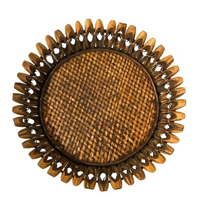 Antique Vintage Handmade Bamboo Wicker Rattan Tray Tiki Bar - Image 1 of 4