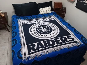 Vintage Los Angeles Raiders NFL Throw Blanket Rug Tapestry Mancave 54"x46" - Picture 1 of 6