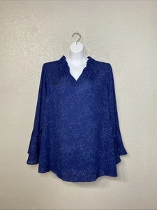 Top Belle by Kim Gravel manica svasata con volant taglia 1x blu scuro floreale ufficio - Foto 1 di 14