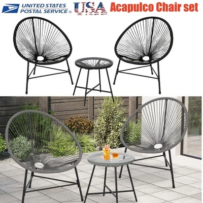 3 Piece Patio Furniture Set Acapulco Chair Glass Top Table Outdoor Patio Bistro - Image 1 of 4
