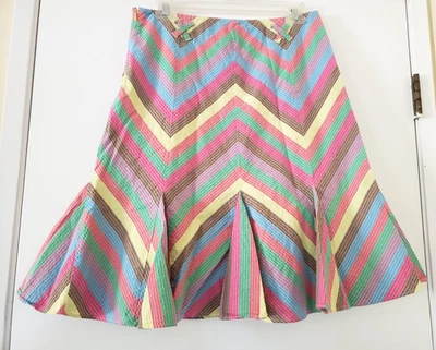 ANTHROPOLOGIE Trumpet Skirt VTG Y2K Elevenses Seersucker Rainbow Chevron Stripe - Image 1 of 4
